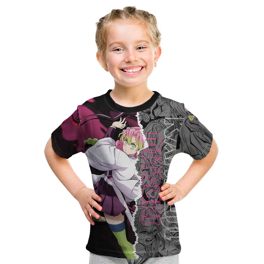 Mitsuri Kanroji Demon Slayer Pink and Black Design Kid T Shirt with Manga Panels and Love Hashira Theme - The Mazicc
