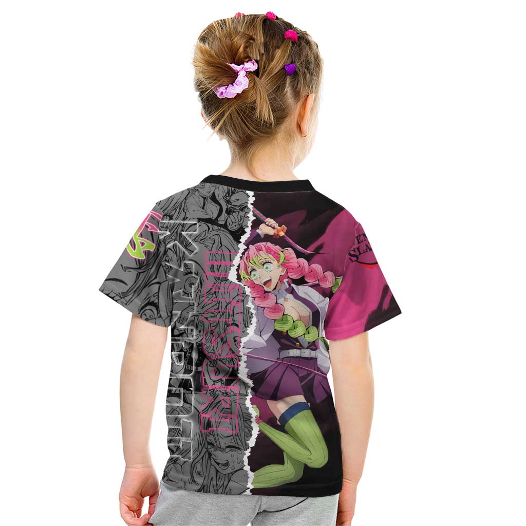 Mitsuri Kanroji Demon Slayer Pink and Black Design Kid T Shirt with Manga Panels and Love Hashira Theme - The Mazicc