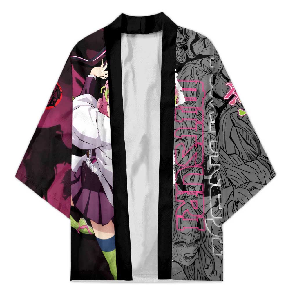 Mitsuri Kanroji Demon Slayer Pink and Black Design Kimono with Manga Panels and Love Hashira Theme - The Mazicc