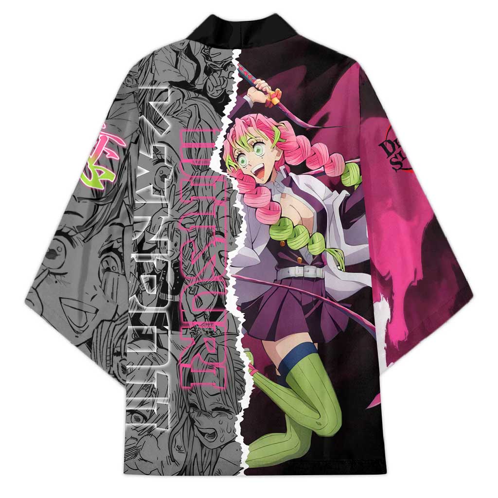 Mitsuri Kanroji Demon Slayer Pink and Black Design Kimono with Manga Panels and Love Hashira Theme - The Mazicc