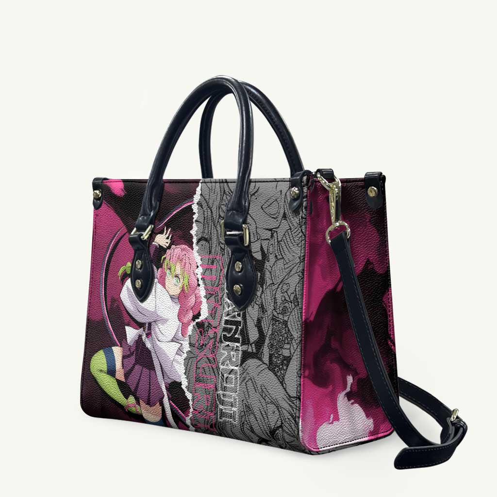 Mitsuri Kanroji Demon Slayer Pink and Black Design Leather Bag with Manga Panels and Love Hashira Theme - The Mazicc