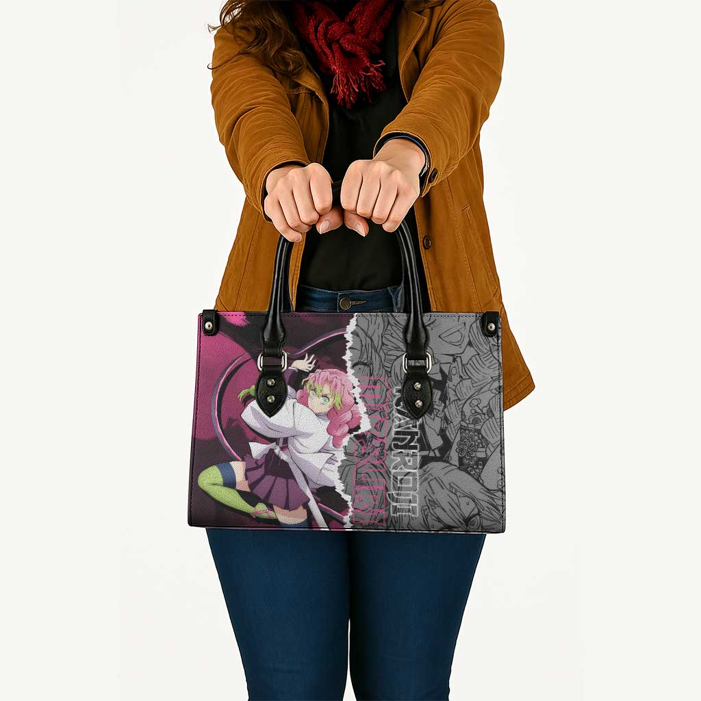 Mitsuri Kanroji Demon Slayer Pink and Black Design Leather Bag with Manga Panels and Love Hashira Theme - The Mazicc