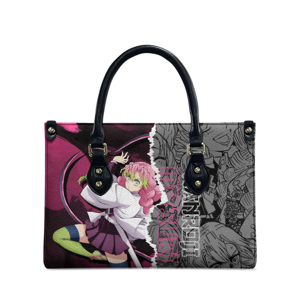 Mitsuri Kanroji Demon Slayer Pink and Black Design Leather Bag with Manga Panels and Love Hashira Theme - The Mazicc