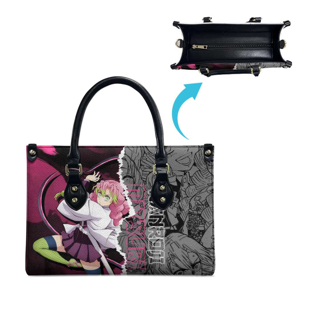Mitsuri Kanroji Demon Slayer Pink and Black Design Leather Bag with Manga Panels and Love Hashira Theme - The Mazicc