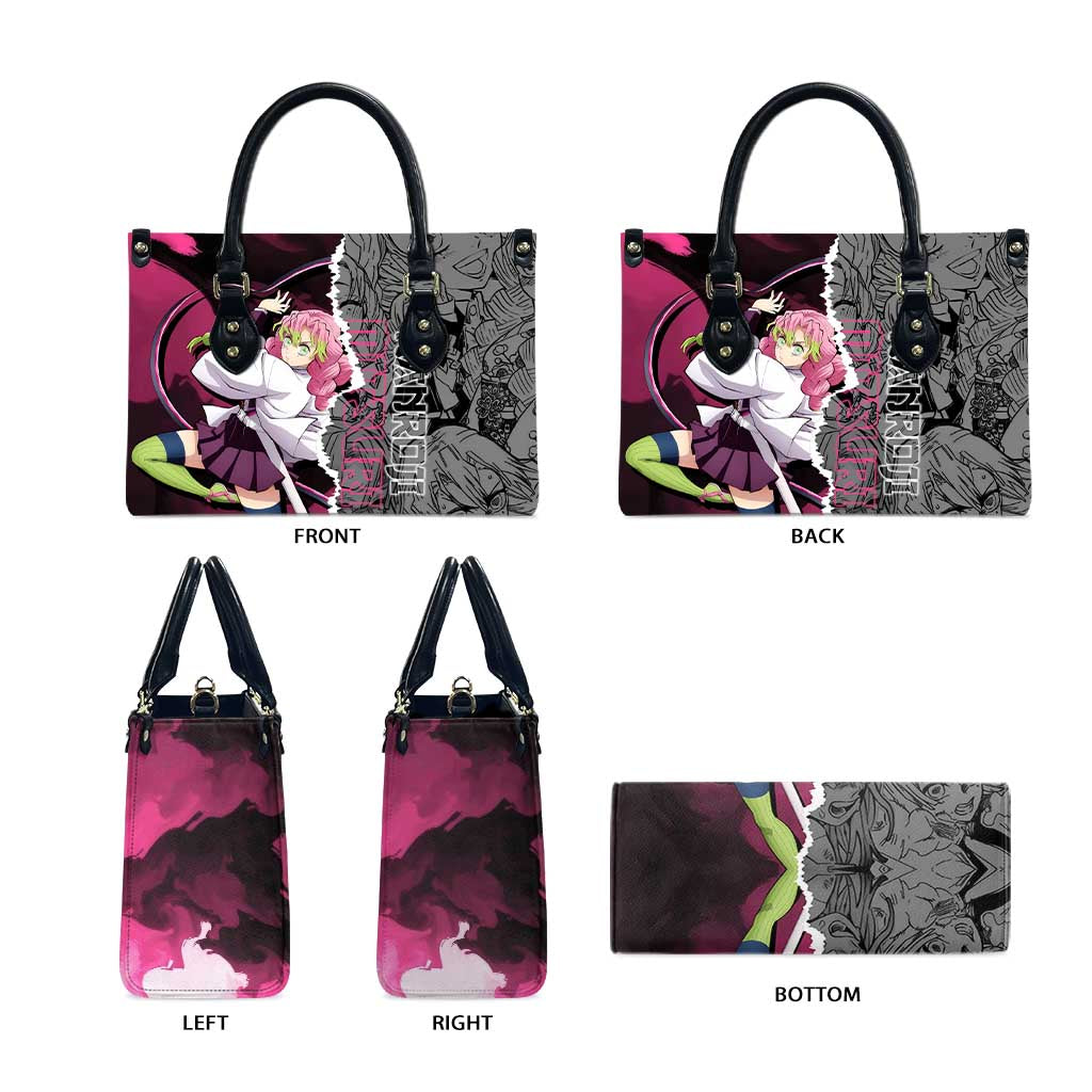 Mitsuri Kanroji Demon Slayer Pink and Black Design Leather Bag with Manga Panels and Love Hashira Theme - The Mazicc