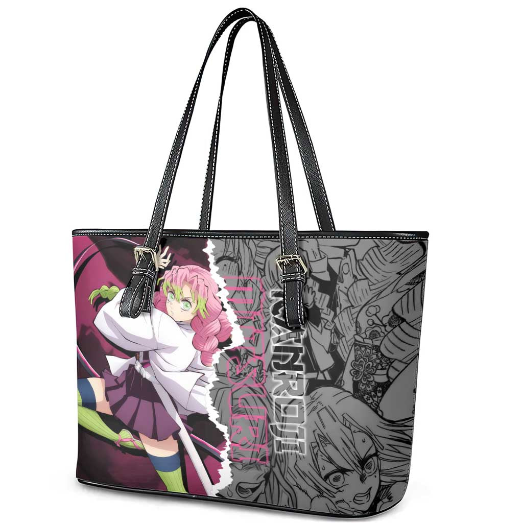 Mitsuri Kanroji Demon Slayer Pink and Black Design Leather Tote Bag with Manga Panels and Love Hashira Theme - The Mazicc