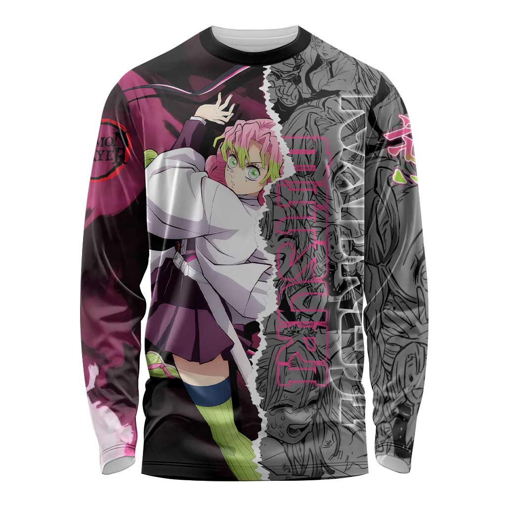 Mitsuri Kanroji Demon Slayer Pink and Black Design Long Sleeve Shirt with Manga Panels and Love Hashira Theme - The Mazicc