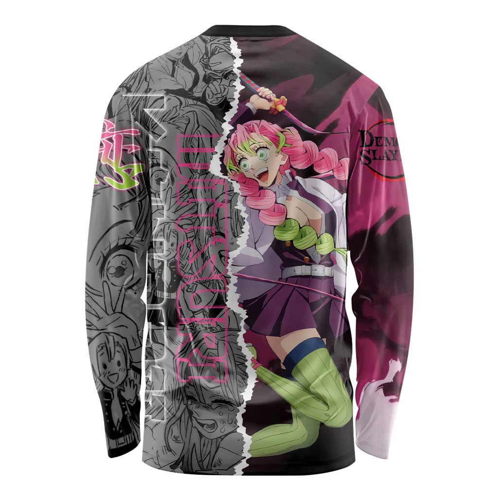 Mitsuri Kanroji Demon Slayer Pink and Black Design Long Sleeve Shirt with Manga Panels and Love Hashira Theme - The Mazicc