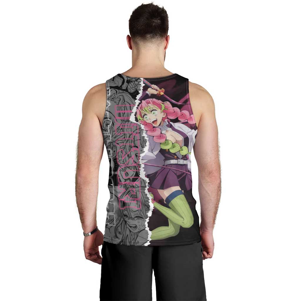 Mitsuri Kanroji Demon Slayer Pink and Black Design Men Tank Top with Manga Panels and Love Hashira Theme - The Mazicc
