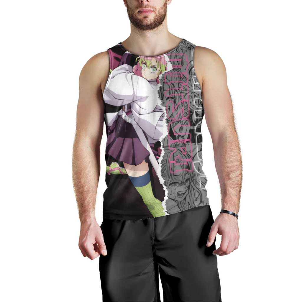 Mitsuri Kanroji Demon Slayer Pink and Black Design Men Tank Top with Manga Panels and Love Hashira Theme - The Mazicc