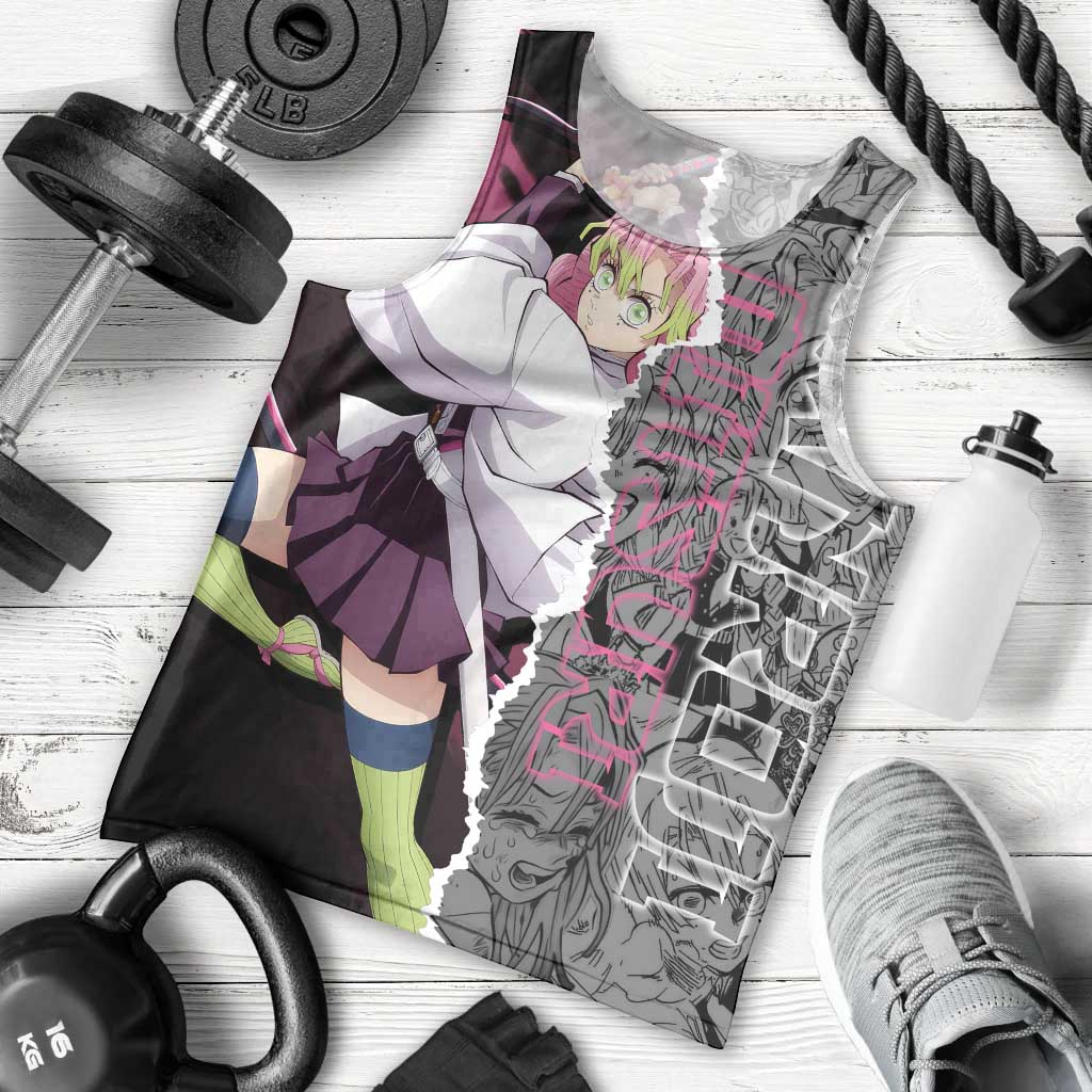 Mitsuri Kanroji Demon Slayer Pink and Black Design Men Tank Top with Manga Panels and Love Hashira Theme - The Mazicc