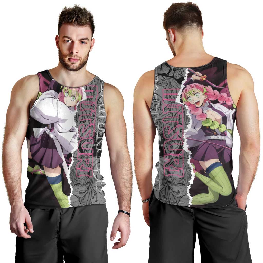 Mitsuri Kanroji Demon Slayer Pink and Black Design Men Tank Top with Manga Panels and Love Hashira Theme - The Mazicc