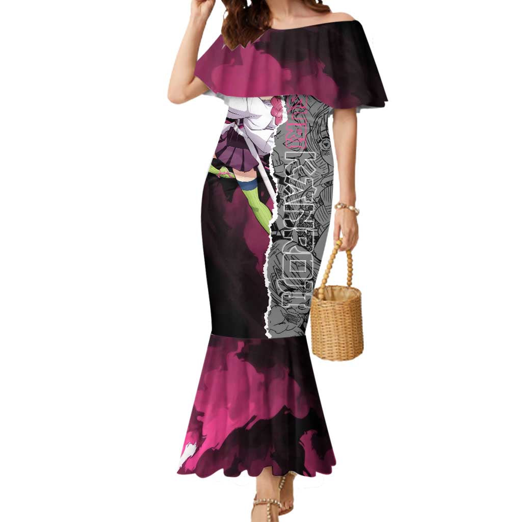 Mitsuri Kanroji Demon Slayer Pink and Black Design Mermaid Dress with Manga Panels and Love Hashira Theme - The Mazicc