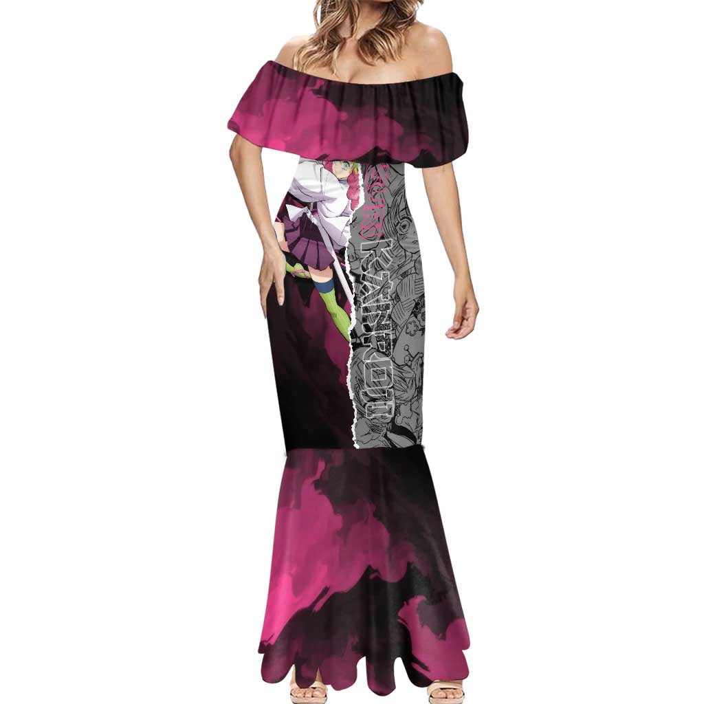 Mitsuri Kanroji Demon Slayer Pink and Black Design Mermaid Dress with Manga Panels and Love Hashira Theme - The Mazicc