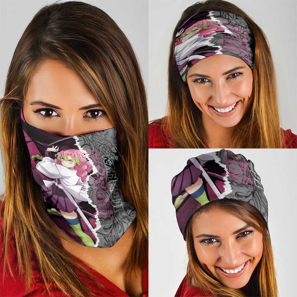 Mitsuri Kanroji Demon Slayer Pink and Black Design Neck Gaiter with Manga Panels and Love Hashira Theme - The Mazicc