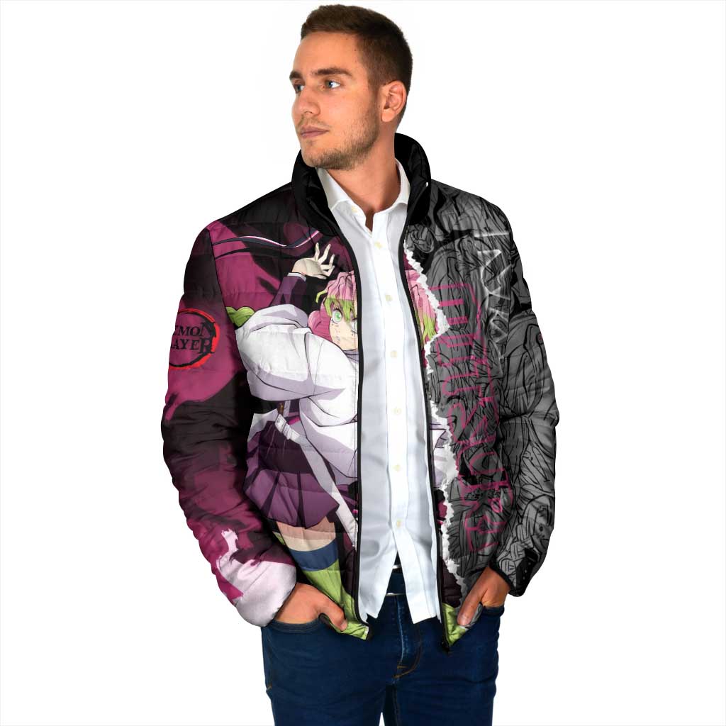 Mitsuri Kanroji Demon Slayer Pink and Black Design Padded Jacket with Manga Panels and Love Hashira Theme - The Mazicc