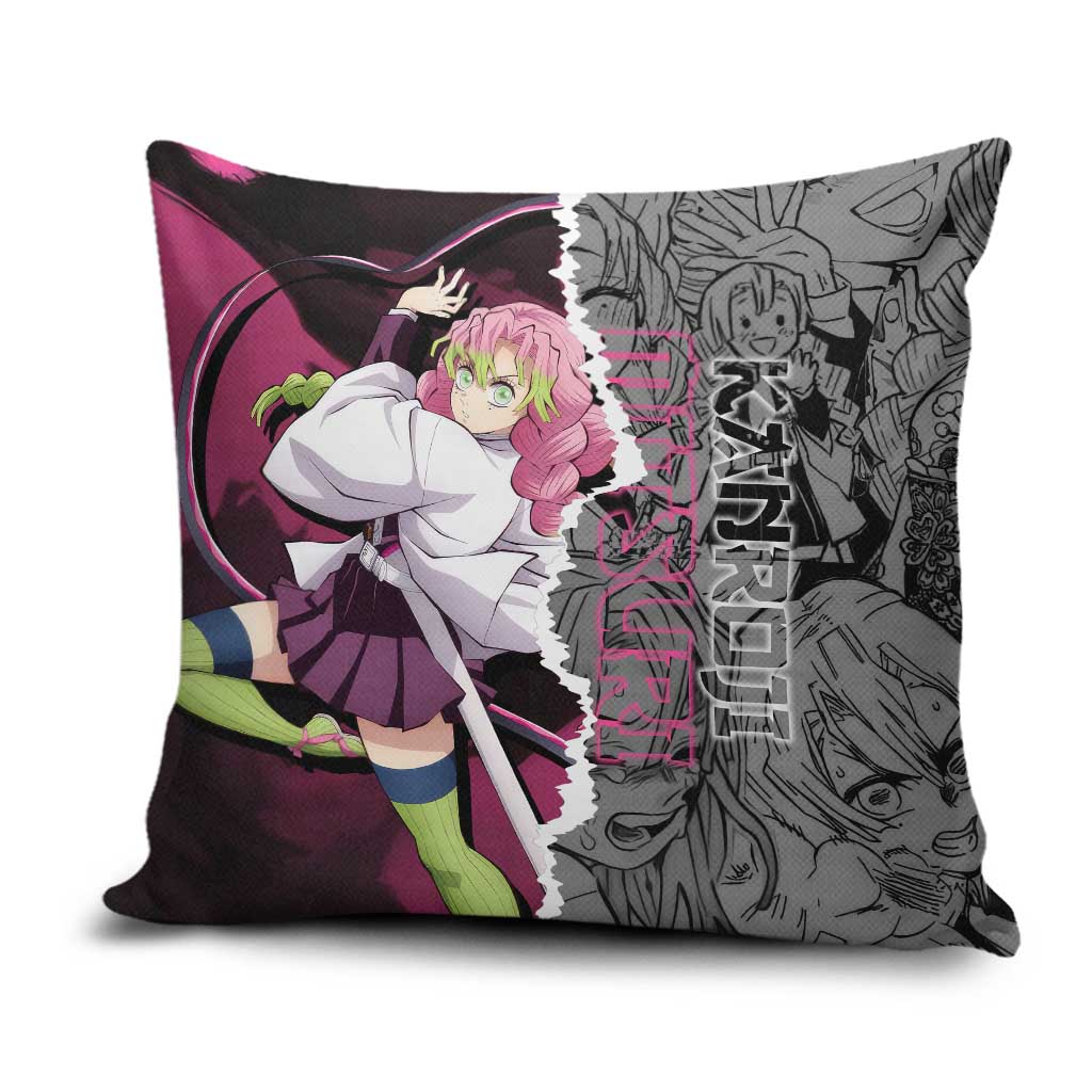 Mitsuri Kanroji Demon Slayer Pink and Black Design Pillow Cover with Manga Panels and Love Hashira Theme - The Mazicc