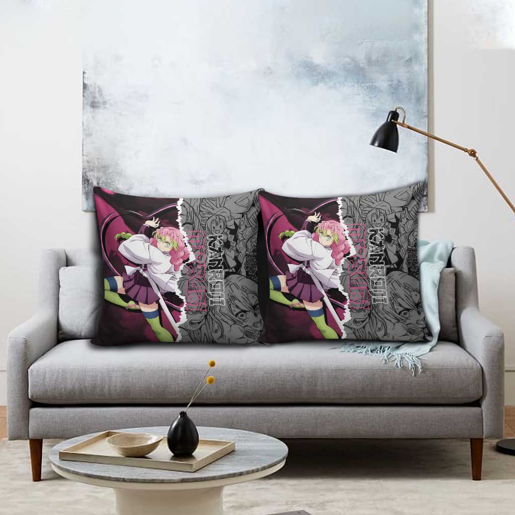 Mitsuri Kanroji Demon Slayer Pink and Black Design Pillow Cover with Manga Panels and Love Hashira Theme - The Mazicc