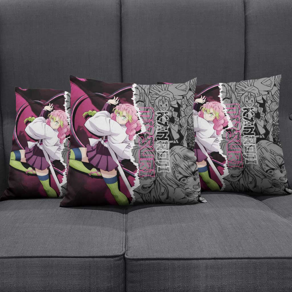 Mitsuri Kanroji Demon Slayer Pink and Black Design Pillow Cover with Manga Panels and Love Hashira Theme - The Mazicc
