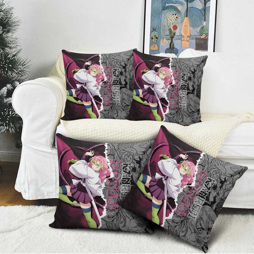 Mitsuri Kanroji Demon Slayer Pink and Black Design Pillow Cover with Manga Panels and Love Hashira Theme - The Mazicc