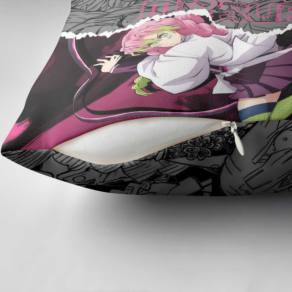 Mitsuri Kanroji Demon Slayer Pink and Black Design Pillow Cover with Manga Panels and Love Hashira Theme - The Mazicc