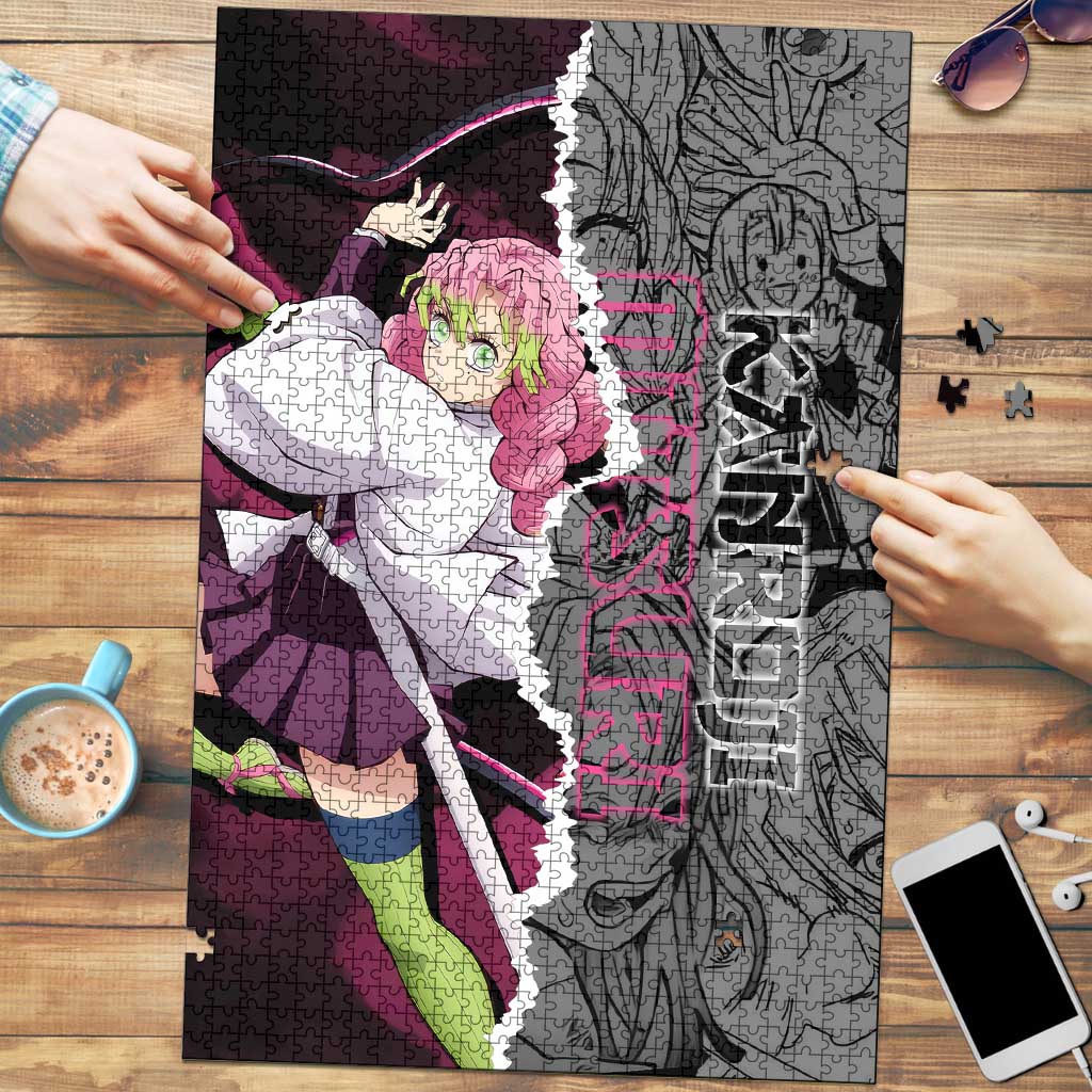 Mitsuri Kanroji Demon Slayer Pink and Black Design Puzzle with Manga Panels and Love Hashira Theme - The Mazicc