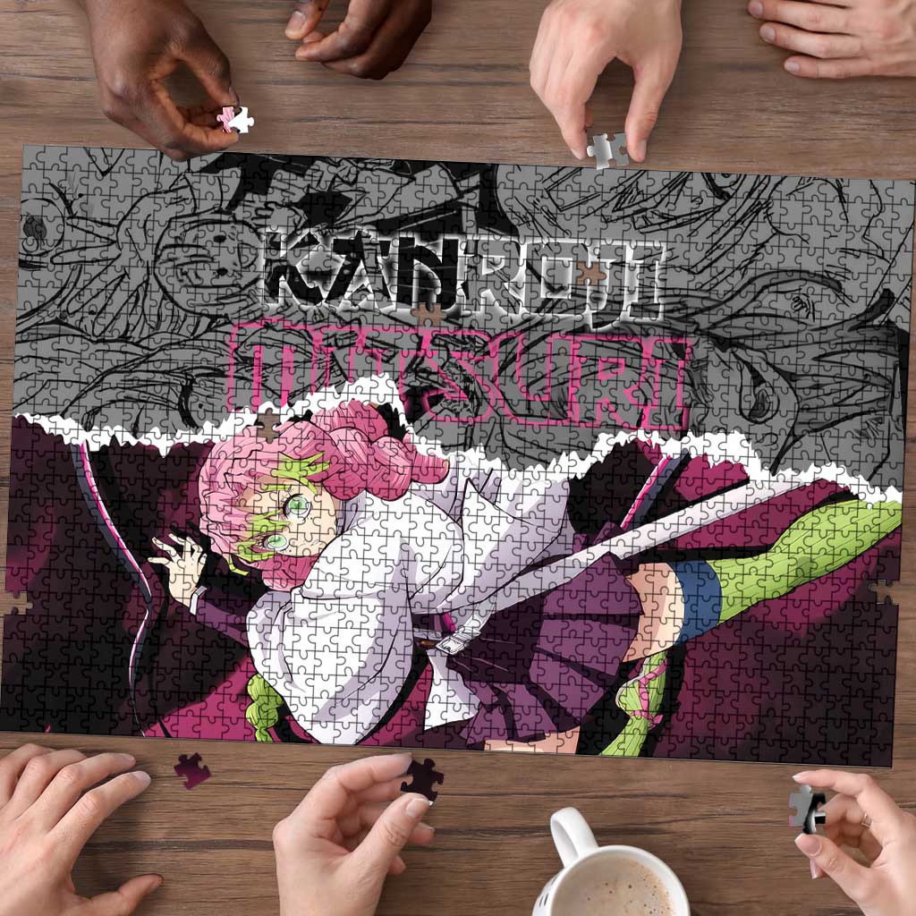 Mitsuri Kanroji Demon Slayer Pink and Black Design Puzzle with Manga Panels and Love Hashira Theme - The Mazicc