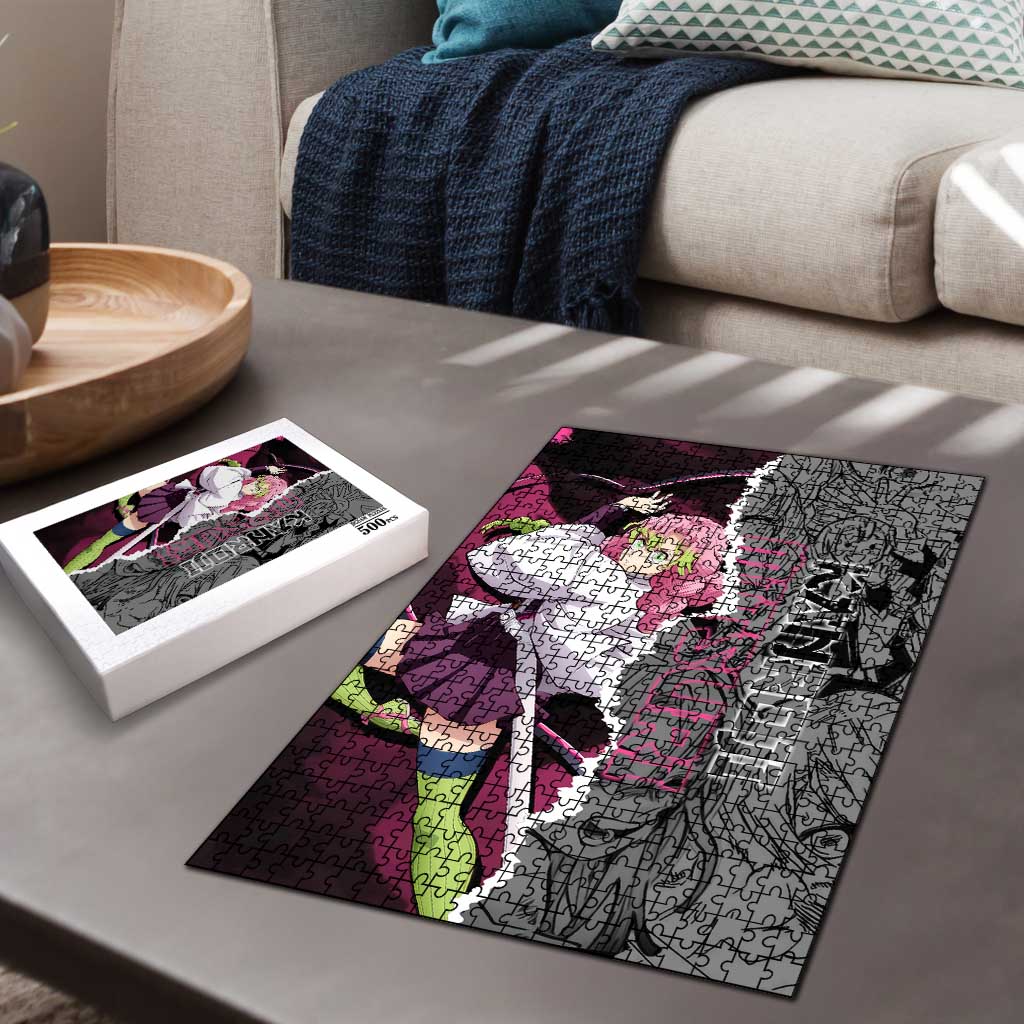 Mitsuri Kanroji Demon Slayer Pink and Black Design Puzzle with Manga Panels and Love Hashira Theme - The Mazicc