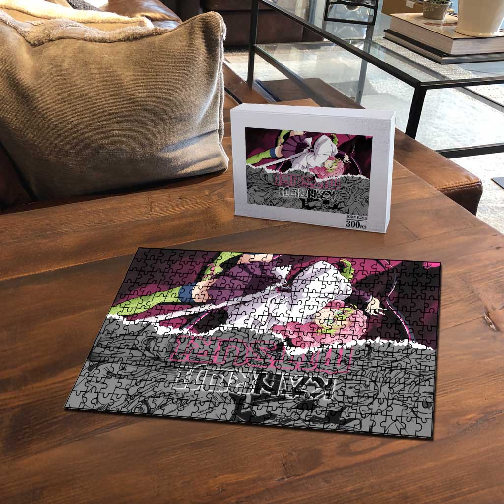 Mitsuri Kanroji Demon Slayer Pink and Black Design Puzzle with Manga Panels and Love Hashira Theme - The Mazicc