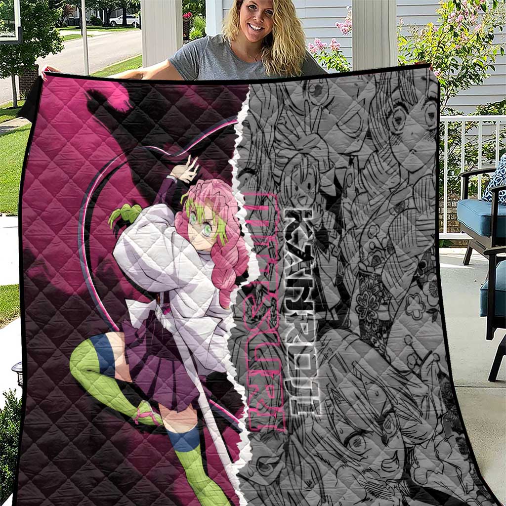 Mitsuri Kanroji Demon Slayer Pink and Black Design Quilt with Manga Panels and Love Hashira Theme - The Mazicc