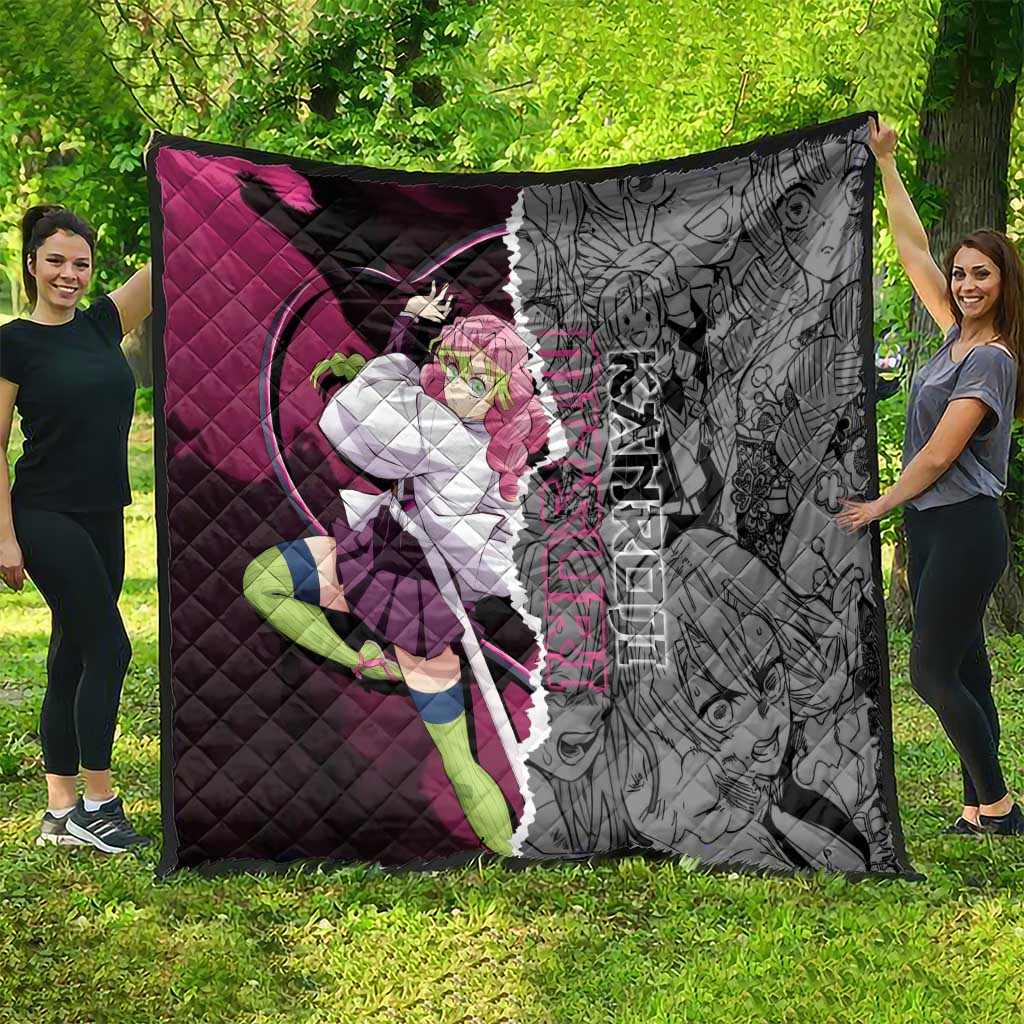 Mitsuri Kanroji Demon Slayer Pink and Black Design Quilt with Manga Panels and Love Hashira Theme - The Mazicc