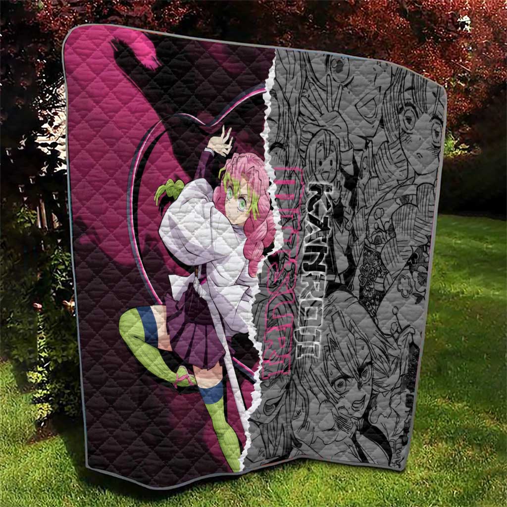 Mitsuri Kanroji Demon Slayer Pink and Black Design Quilt with Manga Panels and Love Hashira Theme - The Mazicc
