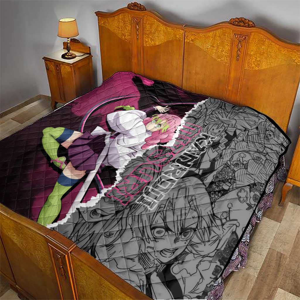 Mitsuri Kanroji Demon Slayer Pink and Black Design Quilt with Manga Panels and Love Hashira Theme - The Mazicc