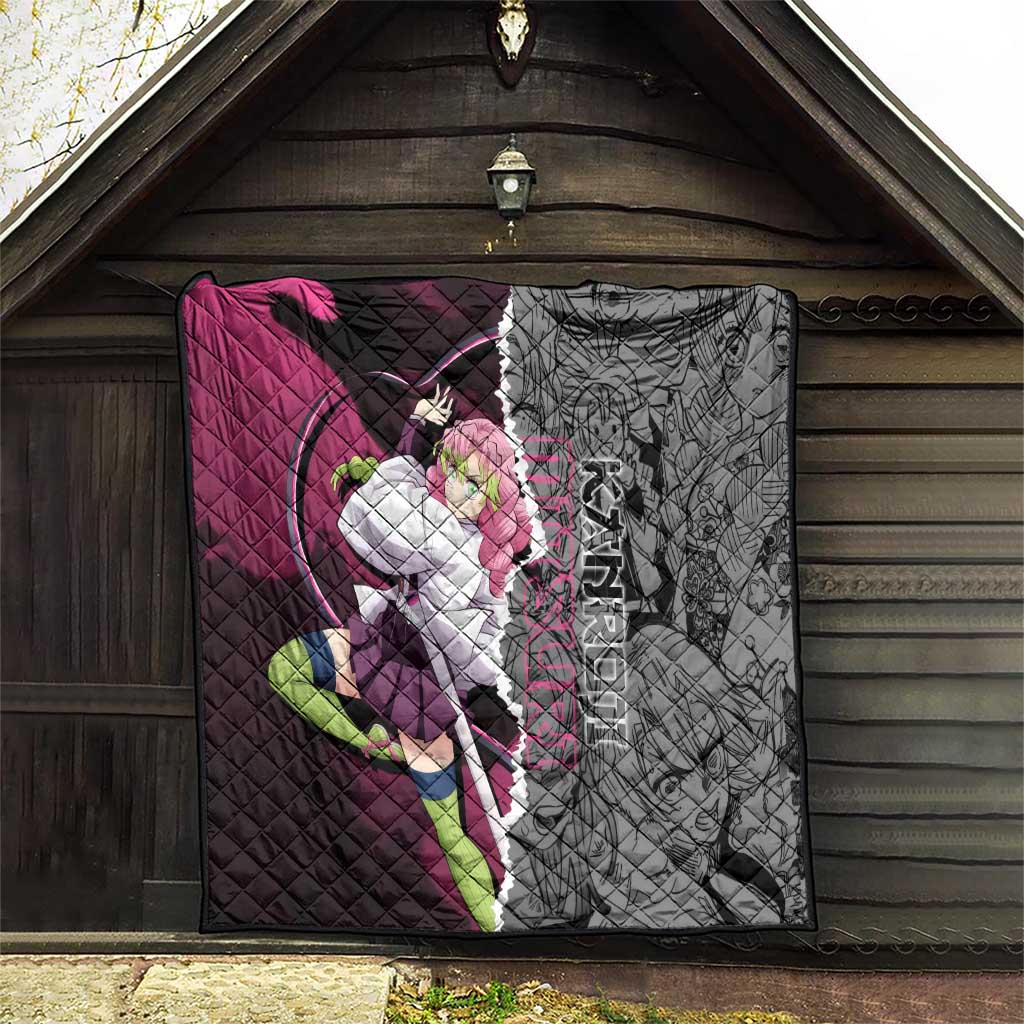 Mitsuri Kanroji Demon Slayer Pink and Black Design Quilt with Manga Panels and Love Hashira Theme - The Mazicc