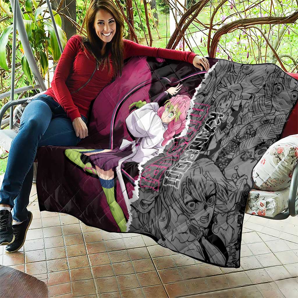 Mitsuri Kanroji Demon Slayer Pink and Black Design Quilt with Manga Panels and Love Hashira Theme - The Mazicc