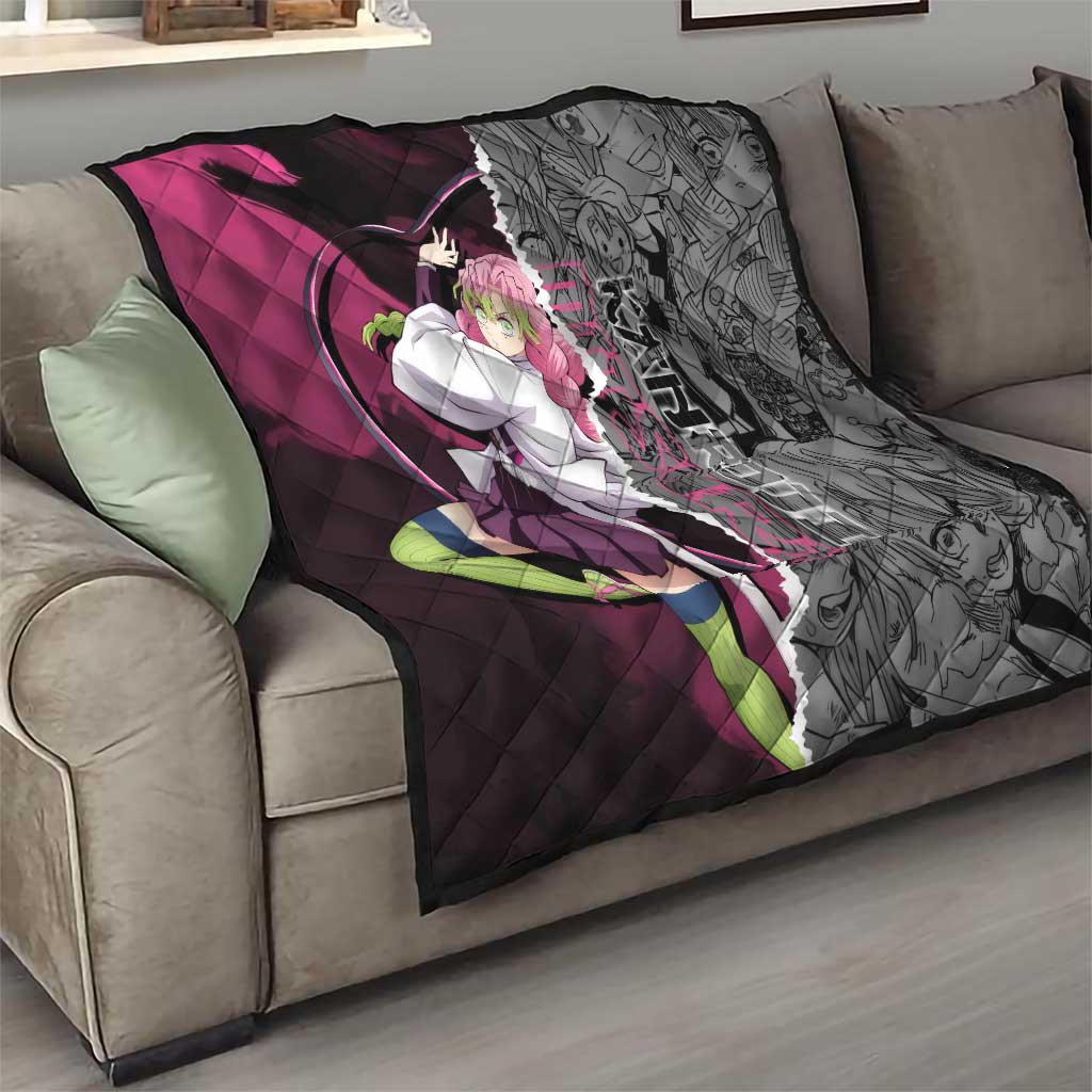 Mitsuri Kanroji Demon Slayer Pink and Black Design Quilt with Manga Panels and Love Hashira Theme - The Mazicc