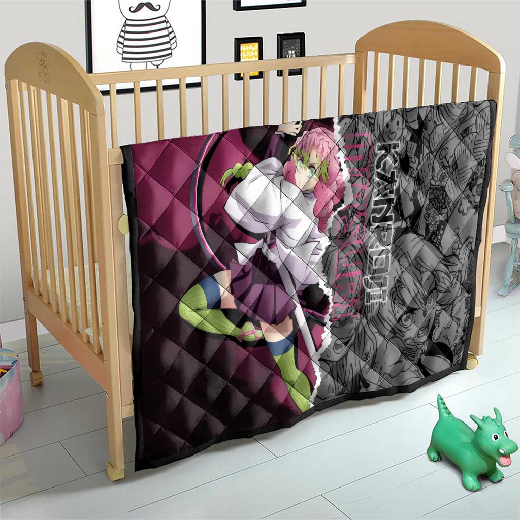 Mitsuri Kanroji Demon Slayer Pink and Black Design Quilt with Manga Panels and Love Hashira Theme - The Mazicc