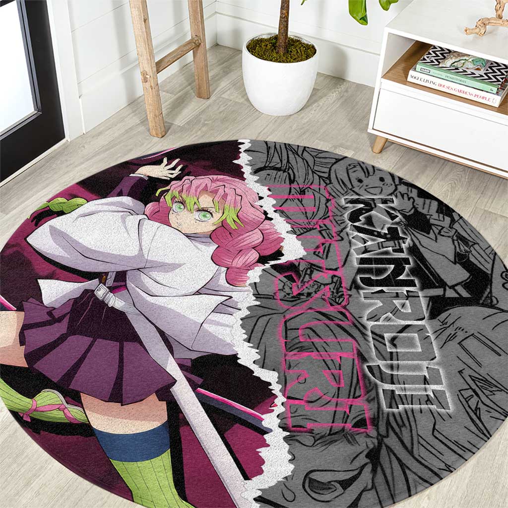 Mitsuri Kanroji Demon Slayer Pink and Black Design Round Carpet with Manga Panels and Love Hashira Theme - The Mazicc