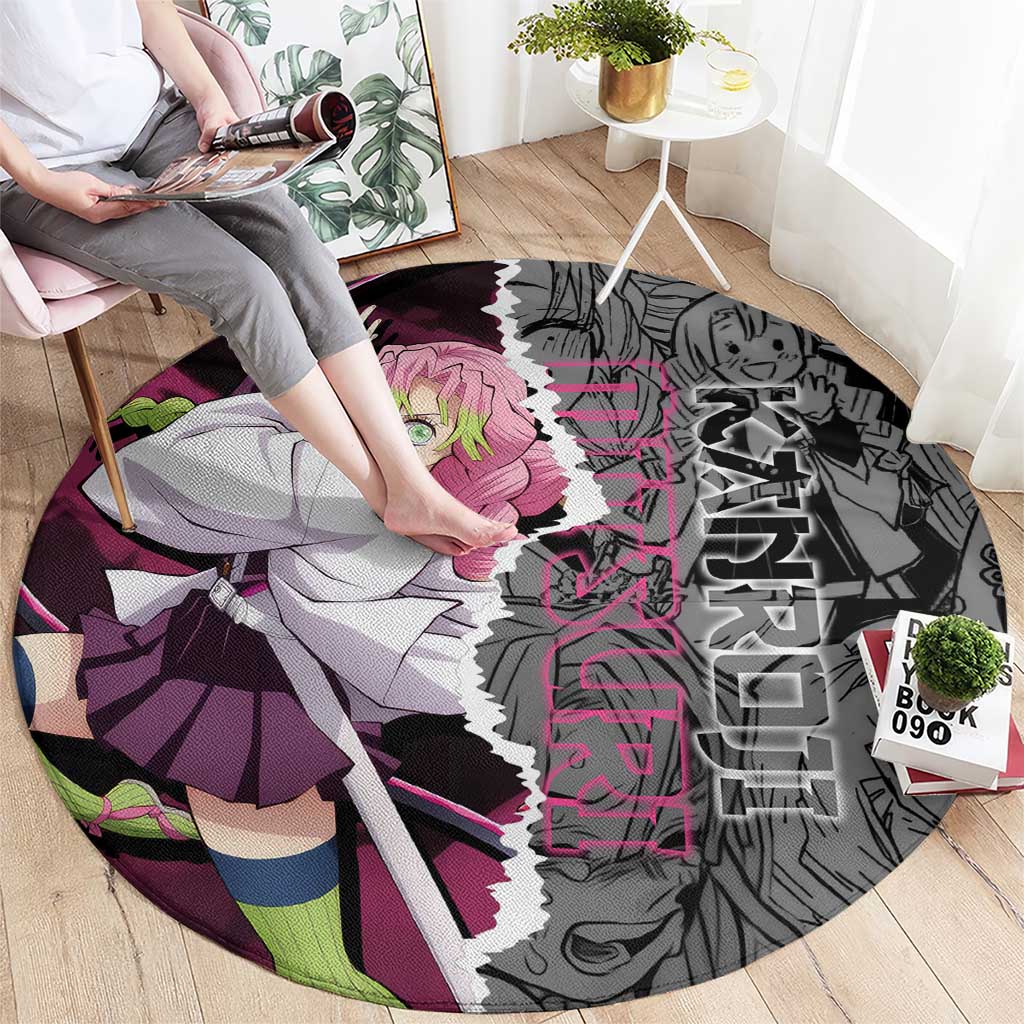 Mitsuri Kanroji Demon Slayer Pink and Black Design Round Carpet with Manga Panels and Love Hashira Theme - The Mazicc