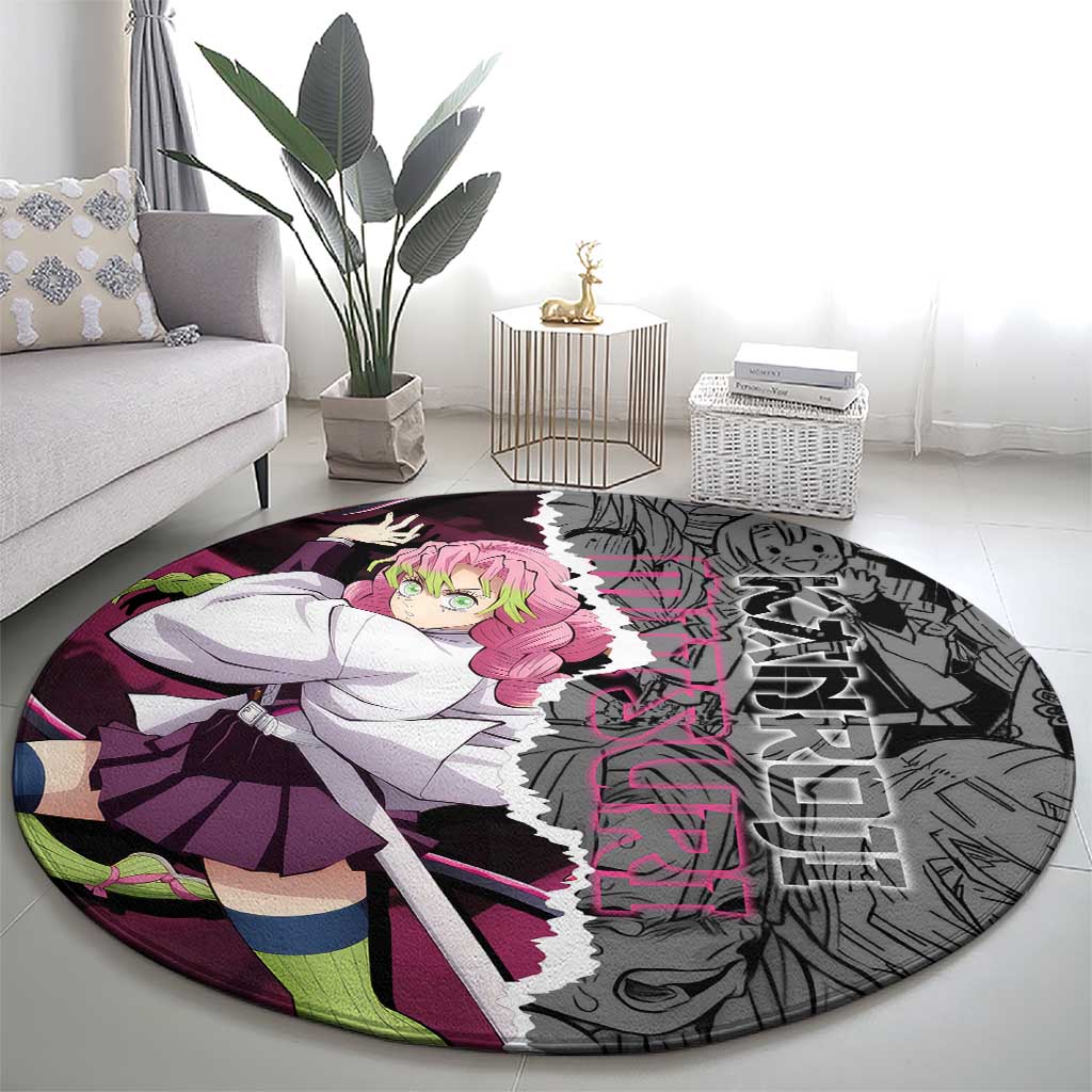 Mitsuri Kanroji Demon Slayer Pink and Black Design Round Carpet with Manga Panels and Love Hashira Theme - The Mazicc