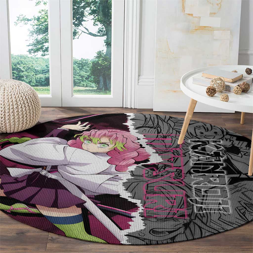 Mitsuri Kanroji Demon Slayer Pink and Black Design Round Carpet with Manga Panels and Love Hashira Theme - The Mazicc