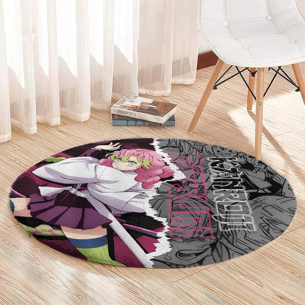Mitsuri Kanroji Demon Slayer Pink and Black Design Round Carpet with Manga Panels and Love Hashira Theme - The Mazicc