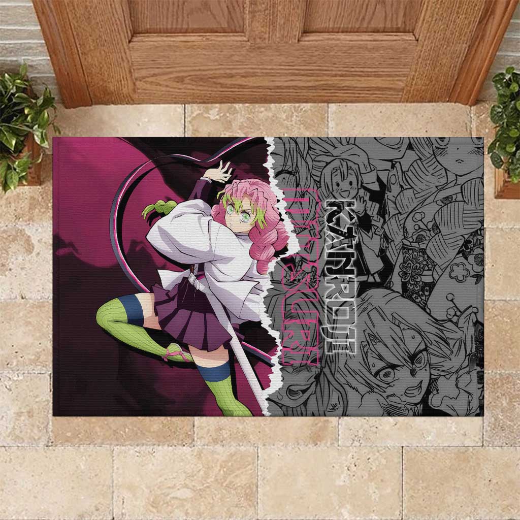 Mitsuri Kanroji Demon Slayer Pink and Black Design Rubber Doormat with Manga Panels and Love Hashira Theme - The Mazicc