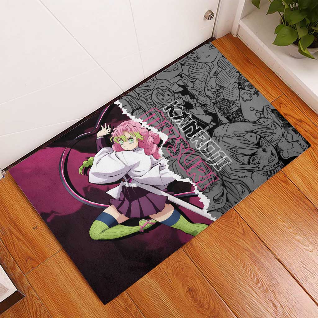 Mitsuri Kanroji Demon Slayer Pink and Black Design Rubber Doormat with Manga Panels and Love Hashira Theme - The Mazicc