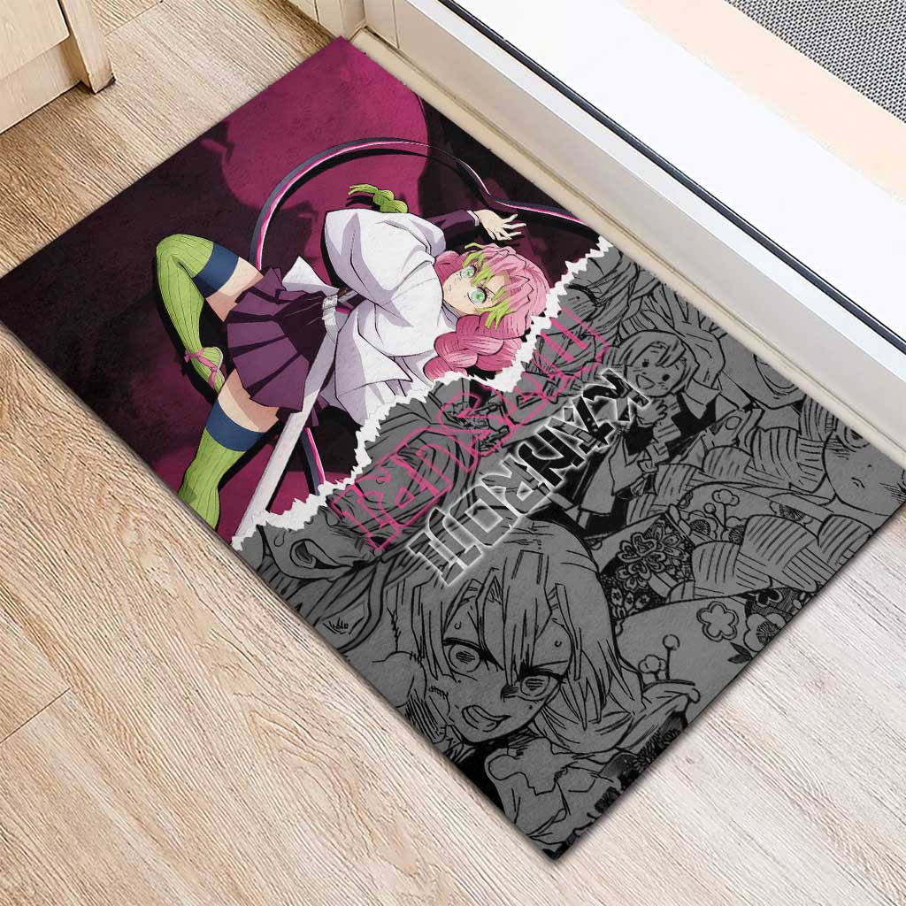 Mitsuri Kanroji Demon Slayer Pink and Black Design Rubber Doormat with Manga Panels and Love Hashira Theme - The Mazicc