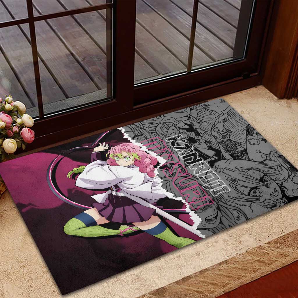 Mitsuri Kanroji Demon Slayer Pink and Black Design Rubber Doormat with Manga Panels and Love Hashira Theme - The Mazicc
