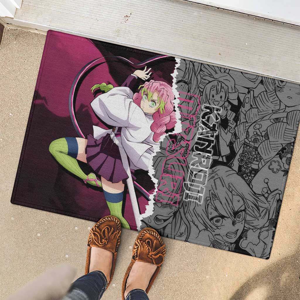 Mitsuri Kanroji Demon Slayer Pink and Black Design Rubber Doormat with Manga Panels and Love Hashira Theme - The Mazicc