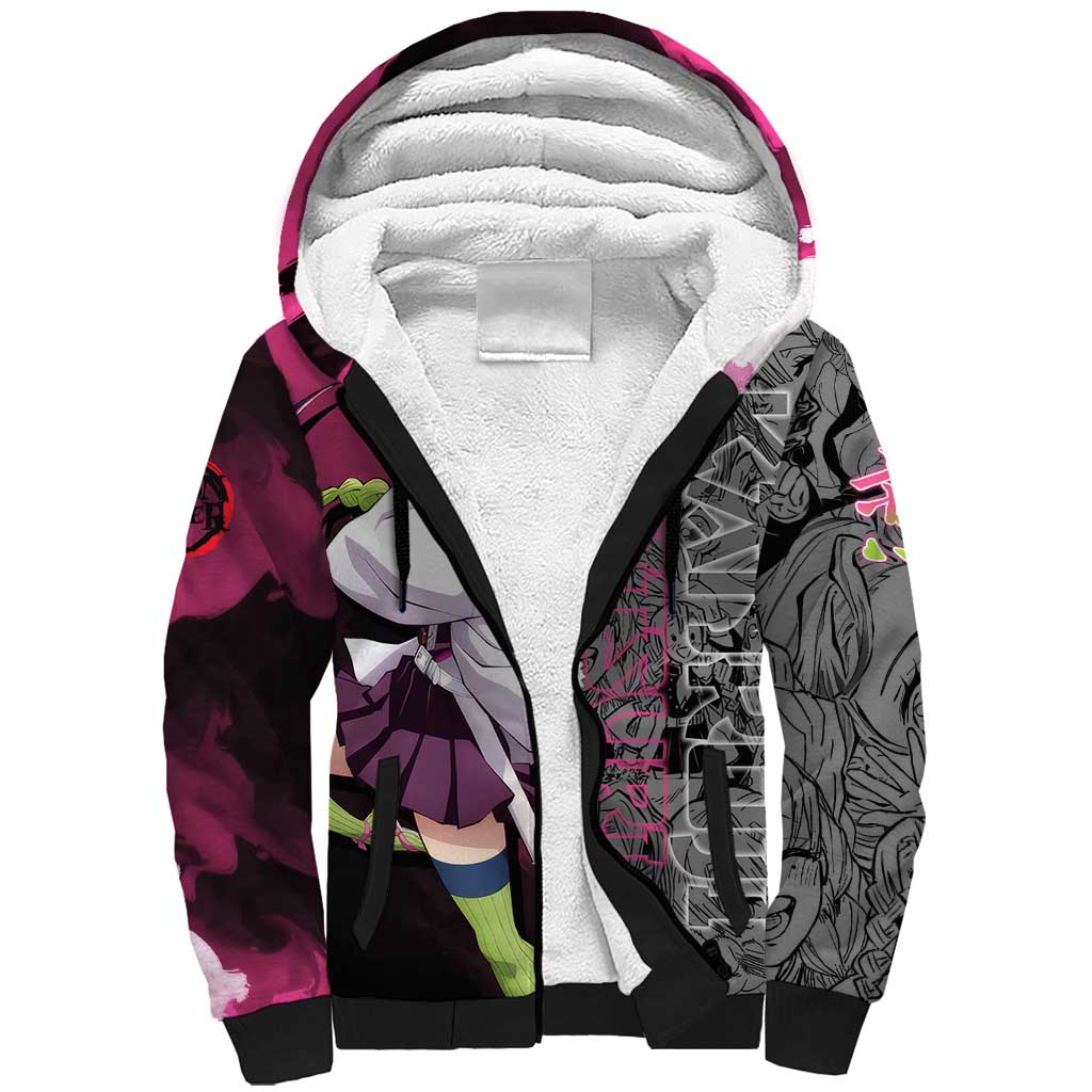 Mitsuri Kanroji Demon Slayer Pink and Black Design Sherpa Hoodie with Manga Panels and Love Hashira Theme - The Mazicc