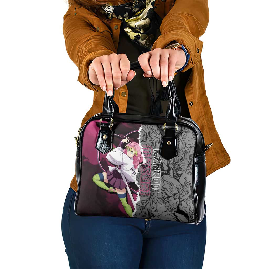 Mitsuri Kanroji Demon Slayer Pink and Black Design Shoulder Handbag with Manga Panels and Love Hashira Theme - The Mazicc
