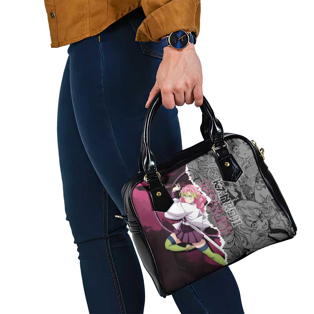 Mitsuri Kanroji Demon Slayer Pink and Black Design Shoulder Handbag with Manga Panels and Love Hashira Theme - The Mazicc
